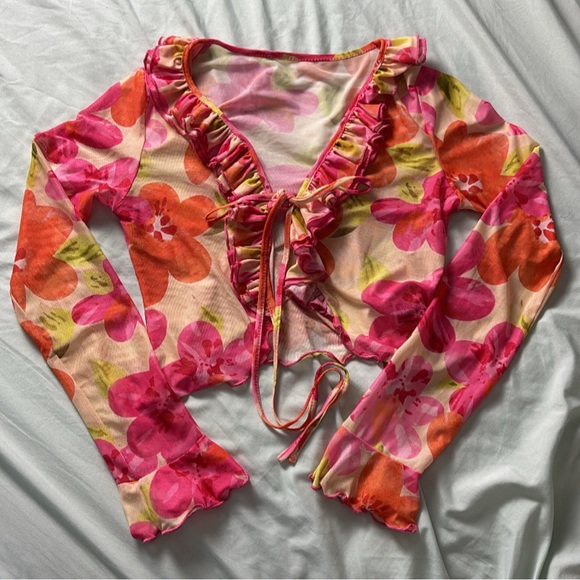 Vibrant Floral Ruffle Blouse - Picture 1 of 1